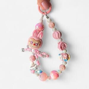 Labubu pink charms keychain